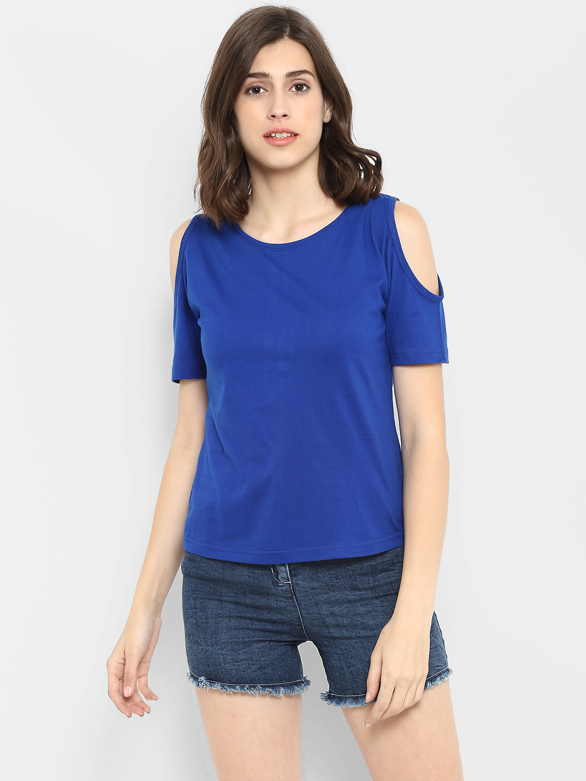 Ap'pulse Women's Round Neck Cold Shoulder Tshirt