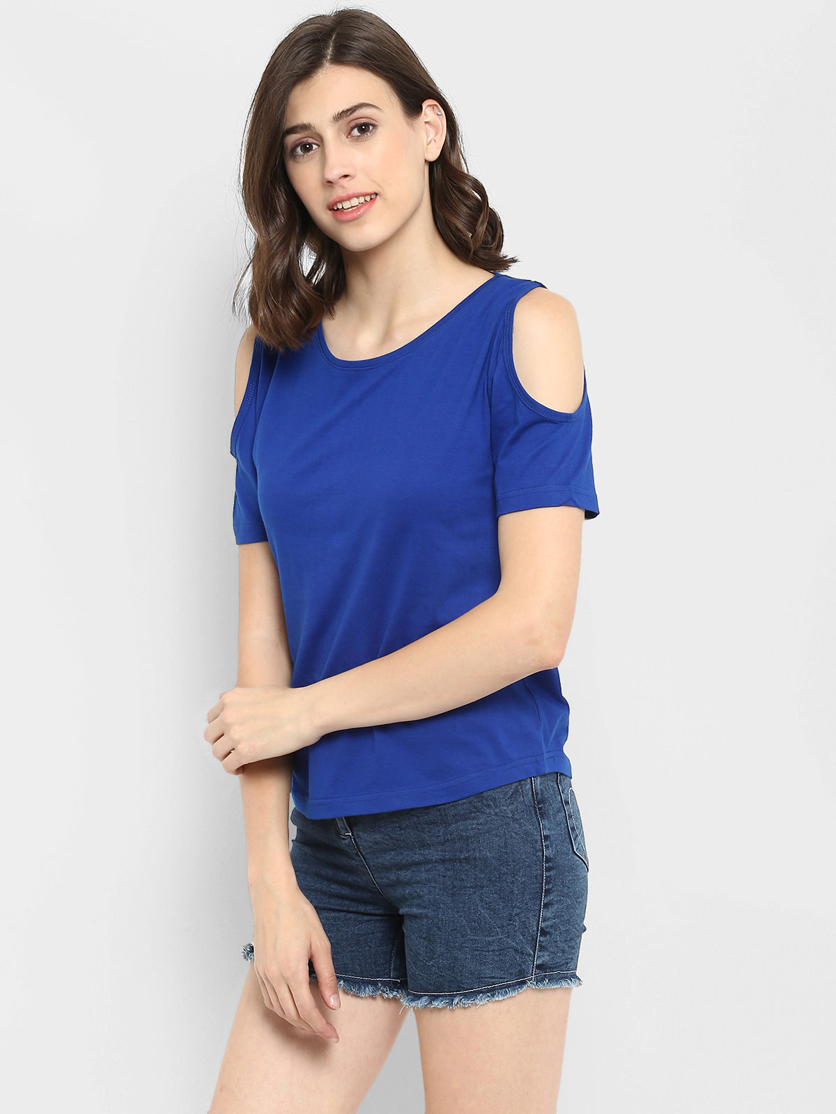 Ap'pulse Women's Round Neck Cold Shoulder Tshirt