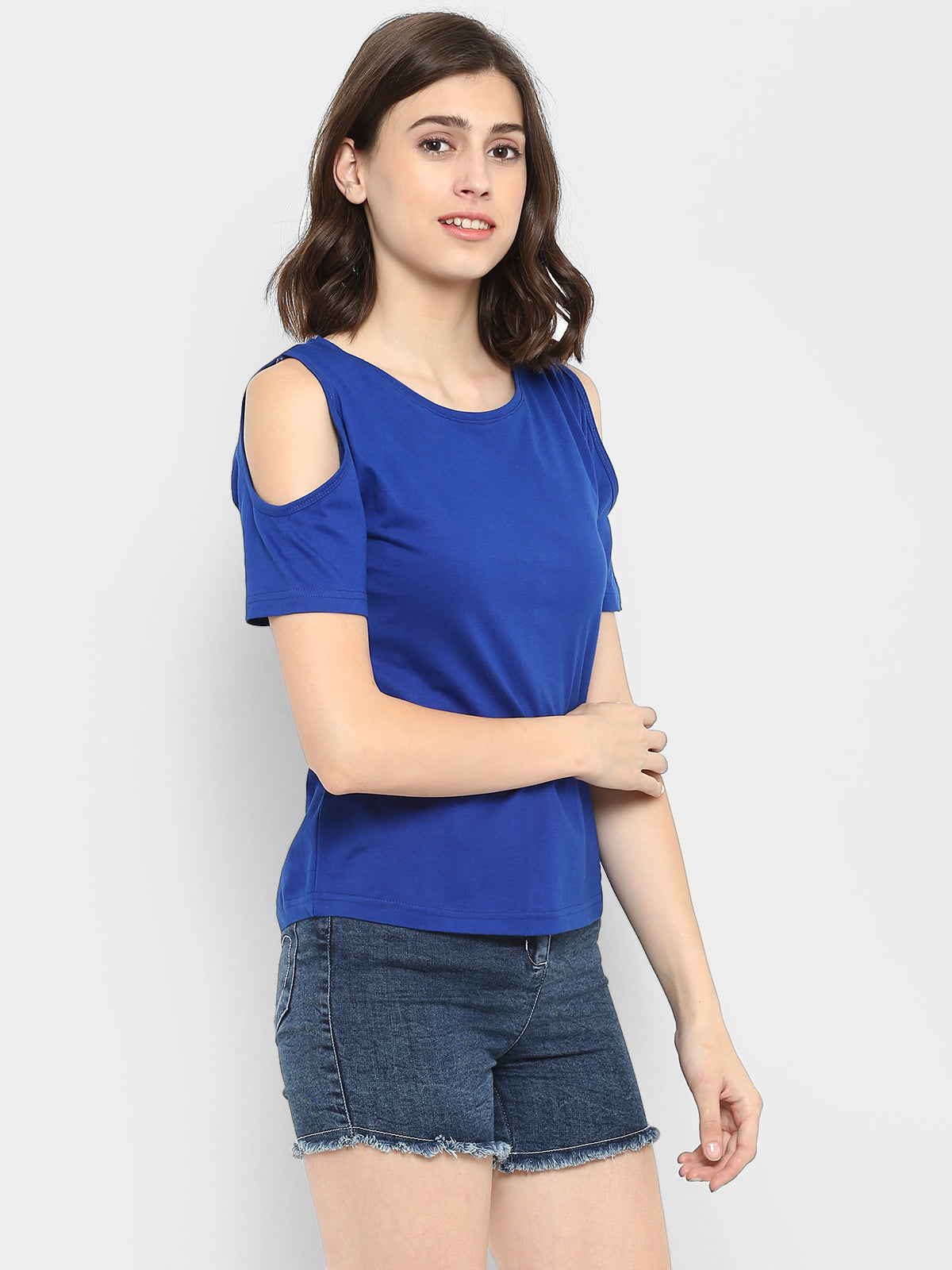 Ap'pulse Women's Round Neck Cold Shoulder Tshirt