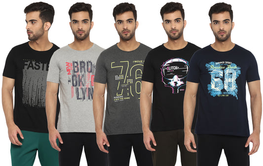 Ap'pulse Men's Printed T-Shirt(Pack of 5)