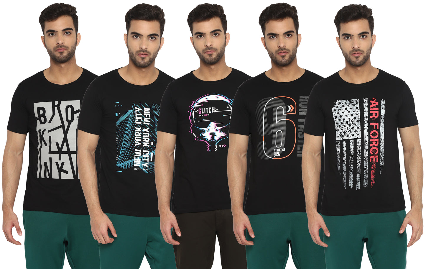 Ap'pulse Men's Printed T-Shirt(Pack of 5)