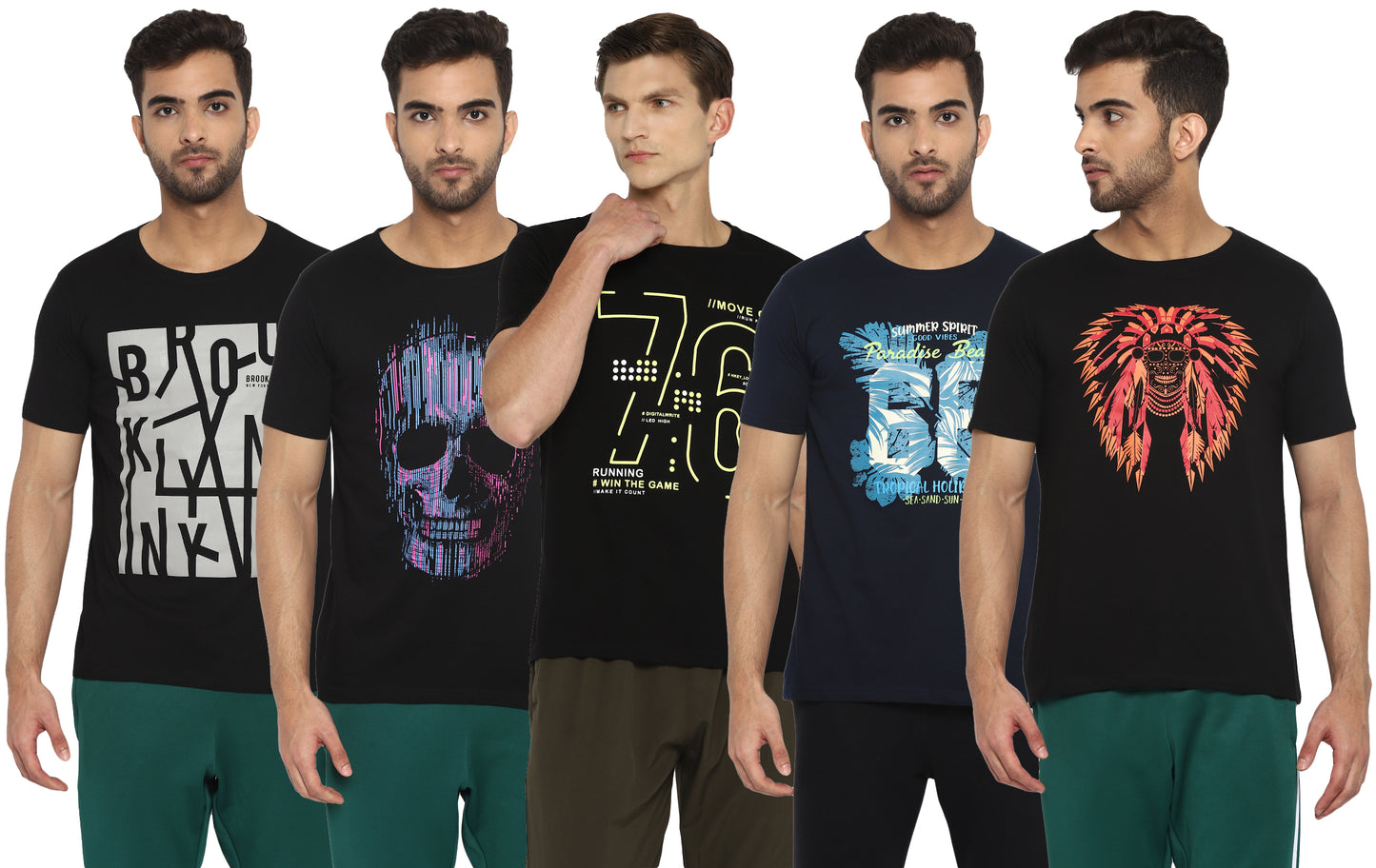 Ap'pulse Men's Printed T-Shirt(Pack of 5)